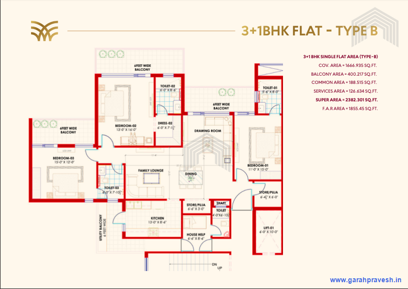 3+1 BHK |2450 Sq ft | 1.86 cr
