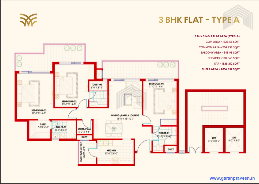 3BHK | 2050 Sq.Ft | 1.55 cr